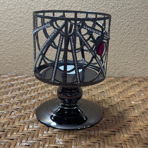 Bath And Body Works Black Metal Spider Web Candle Holder With Red Jewel Accent